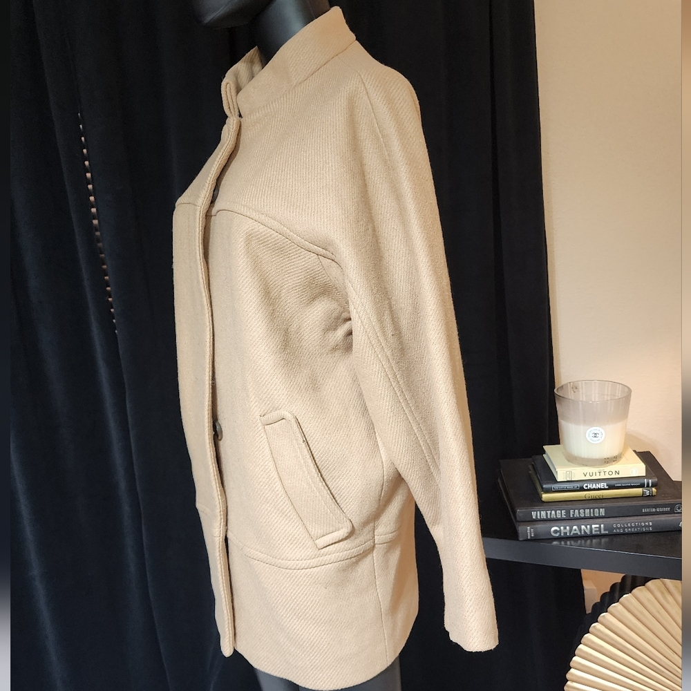 DESIGNER STYLE OVERSIZED WOOL COCOON COAT BEIGE MINIMALIST CHIC SIZE S - Picture 5 of 9